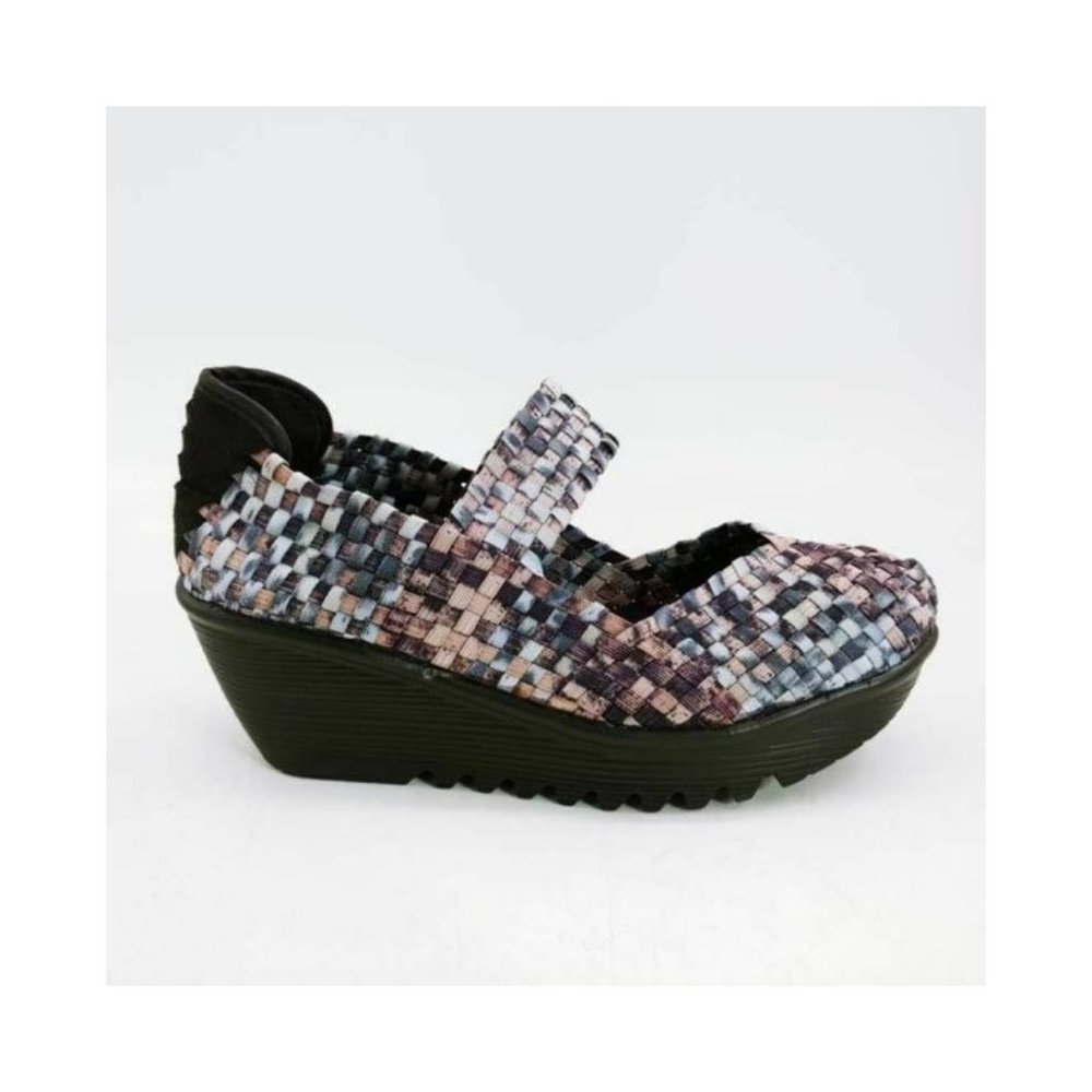 Bernie Mev Womens Lulia Mary Jane Shoes Black Basket Weave Wedge 39